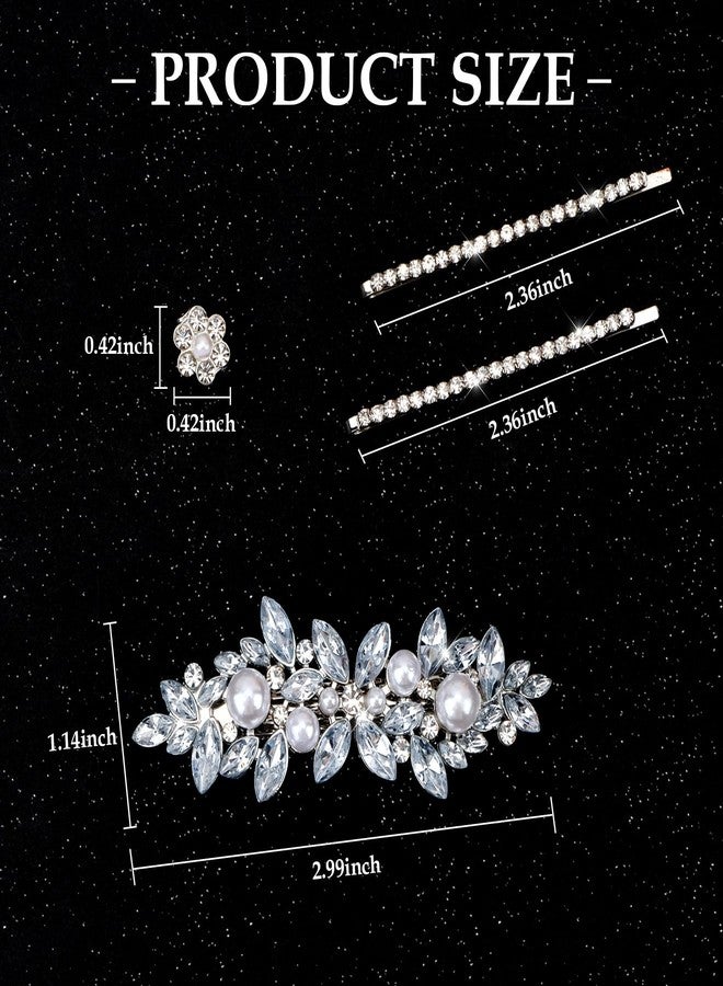 ANBALA 13 Pieces Rhinestone Hair Clips, Including10 Silver Mini Flower Hair Clips, 2 Pcs Crystal Bobby Pins, 1 Decorative Rhinestones Barrette with Pearls for Bride Women Flower Girls - Image 2